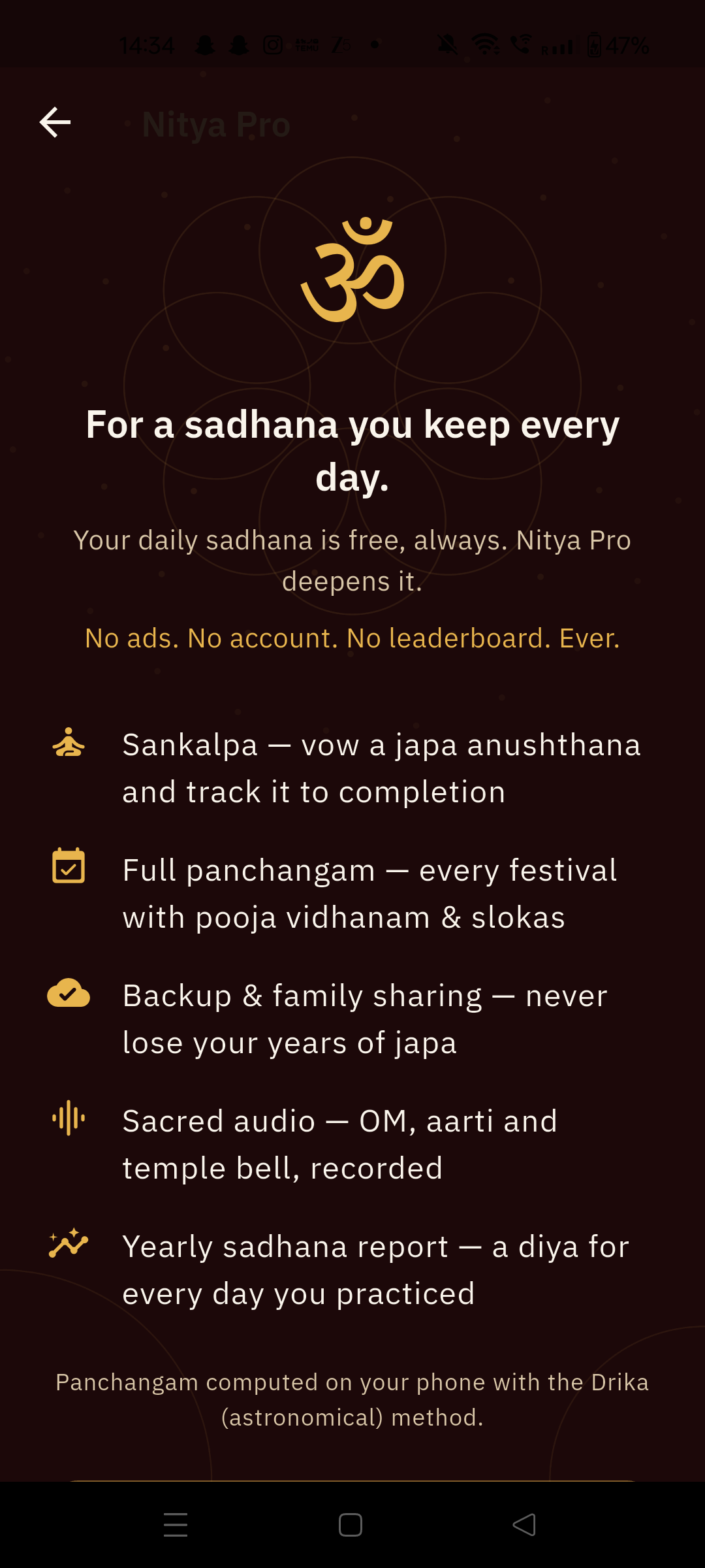 Nitya Deepam settings screen