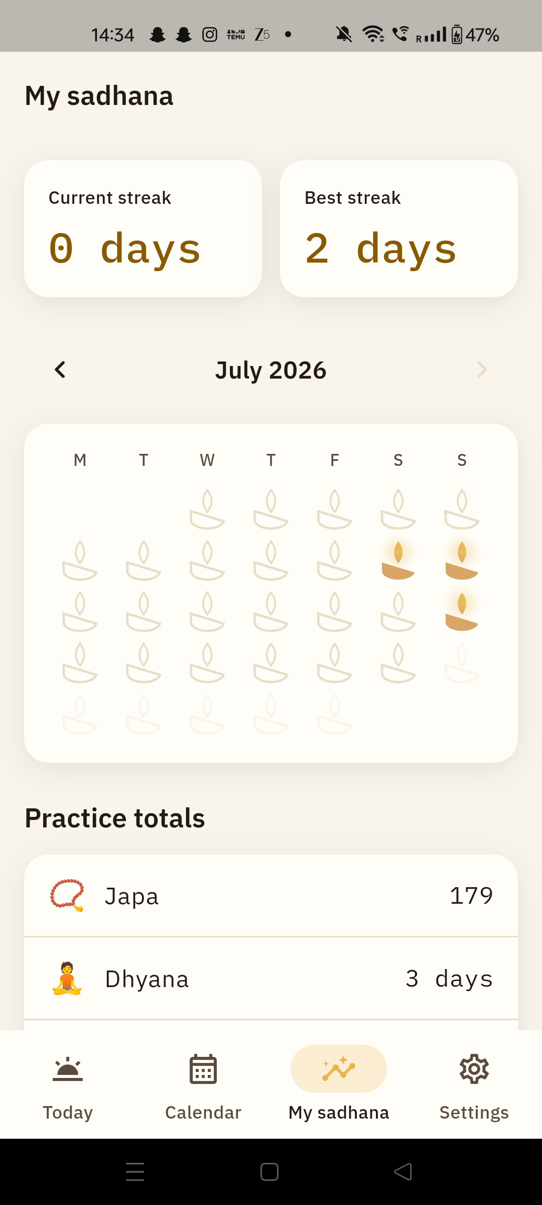 Nitya Deepam stats screen